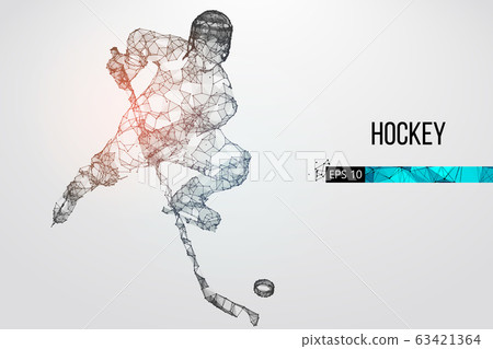 Silhouette of a hockey player from particles, lines and triangles. Dots, lines, triangles text color effects and background on a separate layers, color can be changed in one click. Vector illustration 63421364