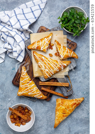 Apple turnovers with cottage cheese cream. Apple turnovers with cottage cheese cream. 63421559