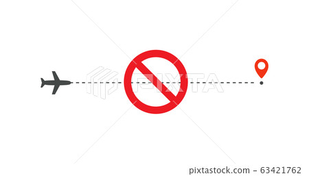 Stop sign, prohibition sign on airplane, flight ban icon, forbidden passenger air travel symbol, airport closed sign for, isolated vector illustration 63421762