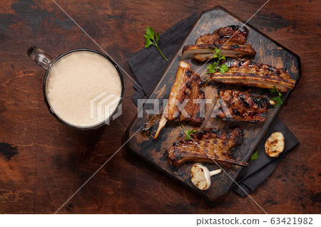 Barbecue beef ribs with bbq sauce sliced Barbecue beef ribs with bbq sauce sliced 63421982