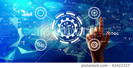 Automation concept with hand pressing a button 63422357