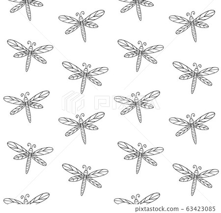 Vector seamless pattern of sketch dragonfly - Stock Illustration ...