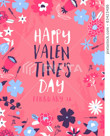Valentine's day pink flower quote greeting card Valentine's day pink flower quote greeting card 63423486