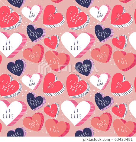 Pink valentines day candy heart seamless pattern Pink valentines day candy heart seamless pattern 63423491