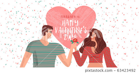 Valentines day cartoon couple in love card Valentines day cartoon couple in love card 63423492