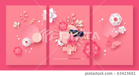Women day papercut spring flower woman card set-插圖素材 [63423681] - PIXTA圖庫