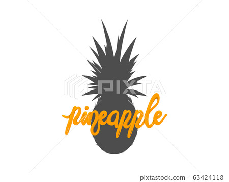 Pineapple tropical sweet summer fruit, vector graphic icon. Yellow pineapple with green leave 63424118