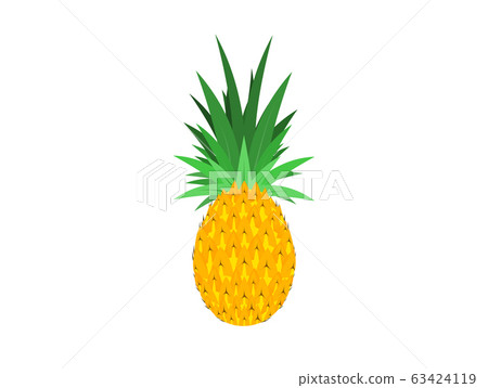 Pineapple tropical sweet summer fruit, vector graphic icon. Yellow pineapple with green leave 63424119