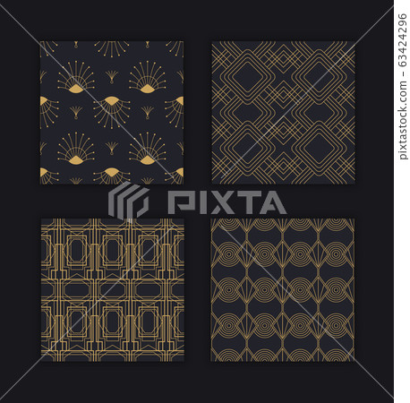 Luxury art deco seamless pattern gold black set - Stock Illustration ...