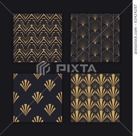 Modern art deco seamless pattern gold black set - Stock Illustration ...