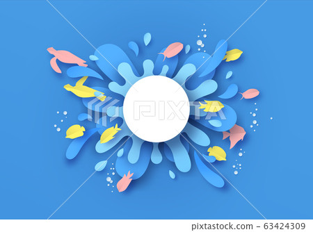 Water splash paper cut template with colorful fish Water splash paper cut template with colorful fish 63424309