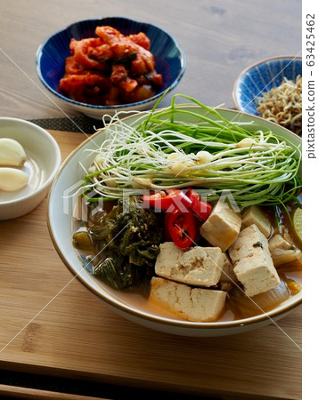 Korean traditional food, radish and shiitake mushroom soybean paste stew 63425462
