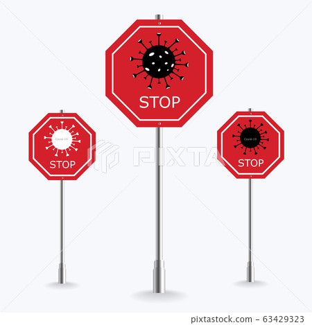 Red Stop Sign of Covid-19 or Coronavirus 63429323