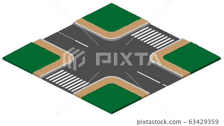 Unregulated crossroads intersection with pedestrian crossing 3d isometric icon illustration Unregulated crossroads intersection with pedestrian crossing 3d isometric icon illustration 63429359