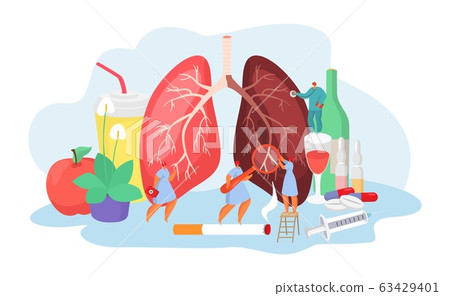 Lungs desease with doctors medical concept of pneumania illness diagnosis and treatment vector illustration. 63429401
