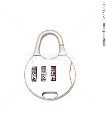 Small lock with numbers combination on white Small lock with numbers combination on white 63431094