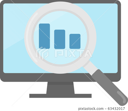 A descending graph, a personal computer and a magnifying glass A descending graph, a personal computer and a magnifying glass 63432017