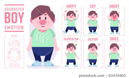 Illustration of cute boy character [joy, anger, sadness, inspiration, doubt, smile] 63434905