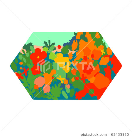 Abstract simply drawn meadow flowers in the long hexagon shape Abstract simply drawn meadow flowers in the long hexagon shape 63435520