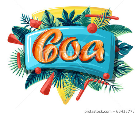 Goa tropical leaves bright banner orange letters Goa tropical leaves bright banner orange letters 63435773