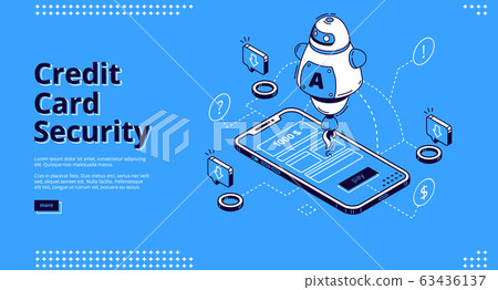 Credit card security isometric landing page, robot 63436137