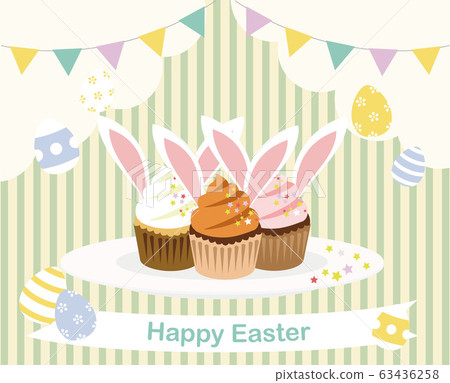 Happy Easter @ rabbit & cupcake & ribbon image 63436258
