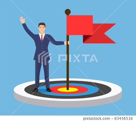 Businessman with flag standing on a target Businessman with flag standing on a target 63436516