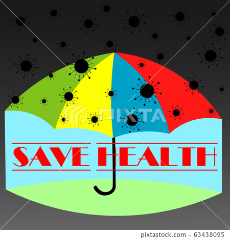 minimal logo of the coronavirus pandemic with an umbrella and falling rain from the virus 63438095
