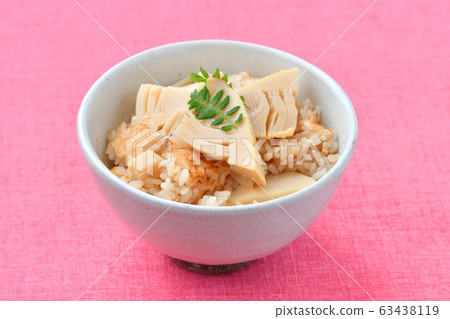 Bamboo shoot rice, bamboo shoot rice, bamboo shoot rice. Rice cooked using boiled domestic bamboo shoots. Bamboo shoot rice, bamboo shoot rice, bamboo shoot rice. Rice cooked using boiled domestic bamboo shoots. 63438119