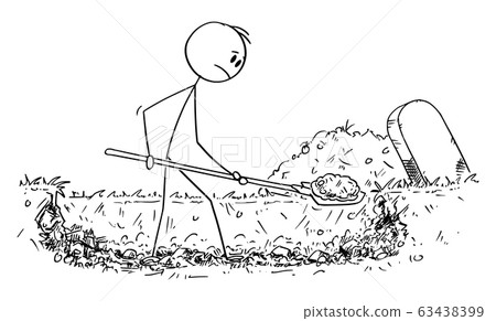 Vector Cartoon Illustration of Man Digging Grave