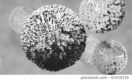 Coronovirus new moves inside human body on blurred background, black and white 3D rendering 63438516