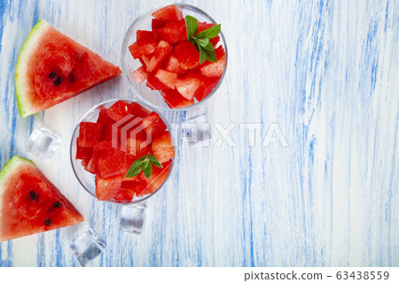 Pieces of watermelon and mint Pieces of watermelon and mint 63438559