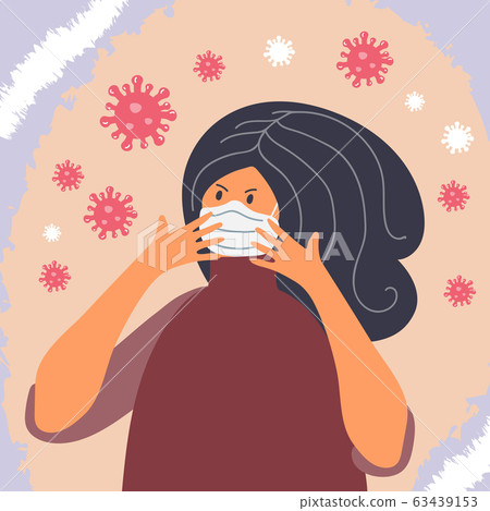 Masked woman, coronavirus, infectious banner vector illustration 63439153