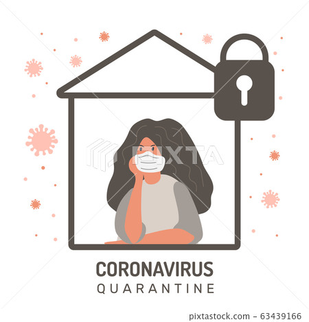 Woman defends from coronavirus, home insulation vector illustration Woman defends from coronavirus, home insulation vector illustration 63439166