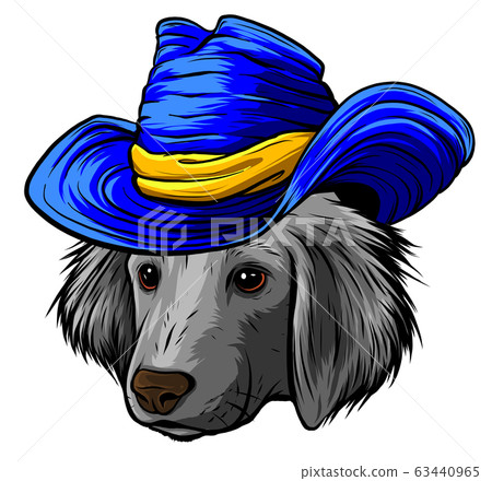 vector serious cartoon hipster dog Labrador Retriever in a gray silk hat 63440965