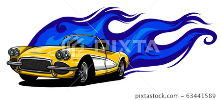 Car muscle old 70s vector illustration with flames Car muscle old 70s vector illustration with flames 63441589