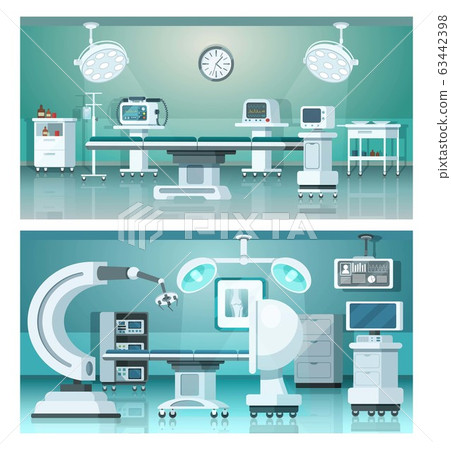 Hybrid operating isometric medicine hospital operating rooms on medical vector illustration. 63442398