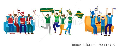 Football fanatic crowd having sport festivity on hand drawn vector illustration isolated on white. Football fanatic crowd having sport festivity on hand drawn vector illustration isolated on white. 63442510