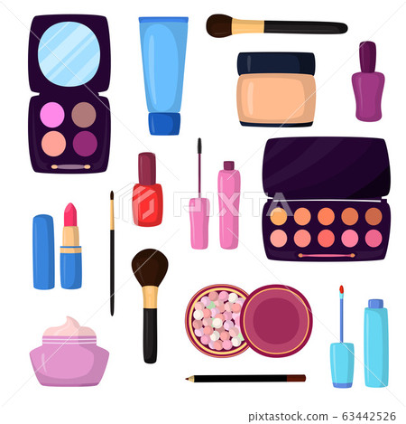 Cosmetic facial fashion woman beautiful makeup skin professional collection hand drawn vector illustration isolated on white. 63442526