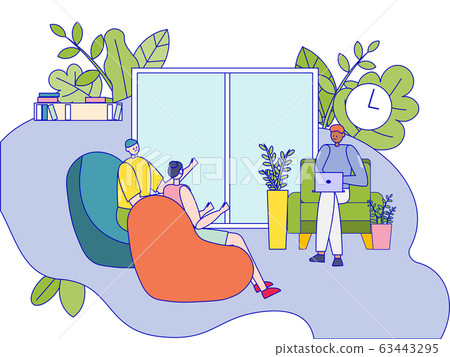 Family couple characters working on their problem with psychologist, vector illustration, line drawing. Doctor giving consultation to people. Family couple characters working on their problem with psychologist, vector illustration, line drawing. Doctor giving consultation to people. 63443295