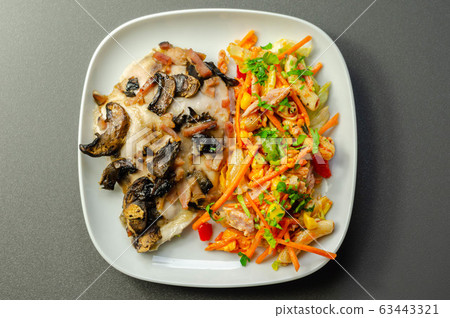 Chicken breast with sliced mushrooms, ham, in Chicken breast with sliced mushrooms, ham, in 63443321