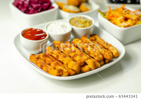 Roast chicken formed in straws, bites of succulent 63443341