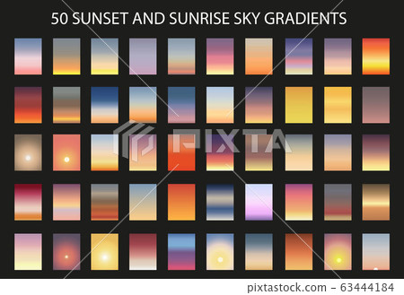 Sunset and sunrise gradient bundle. Sky backgrounds for nature landscapes. Vector poster or minimal 63444184