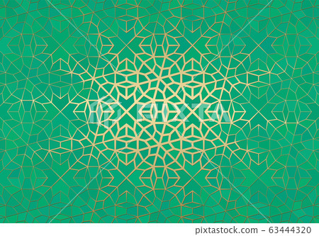 Abstract background with islamic ornament, arabic geometric texture. Golden lined tiled motif. 63444320