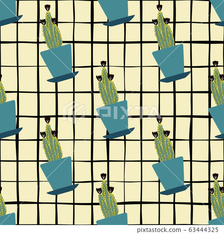 Houseplant cacti wallpaper in doodle style. Hand Houseplant cacti wallpaper in doodle style. Hand 63444325