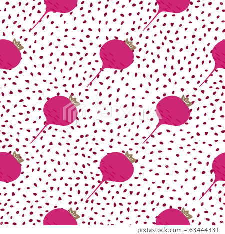 Red radish seamless pattern on dots background. Red radish seamless pattern on dots background. 63444331
