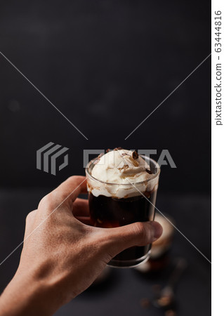 Iced coffee with vanilla ice cream. Iced coffee with vanilla ice cream. 63444816