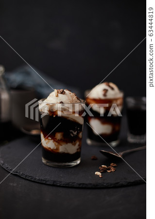 Iced coffee with vanilla ice cream. 63444819