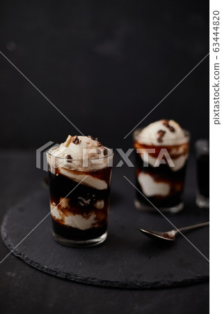 Iced coffee with vanilla ice cream. Iced coffee with vanilla ice cream. 63444820