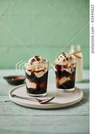 Iced coffee with vanilla ice cream. 63444822